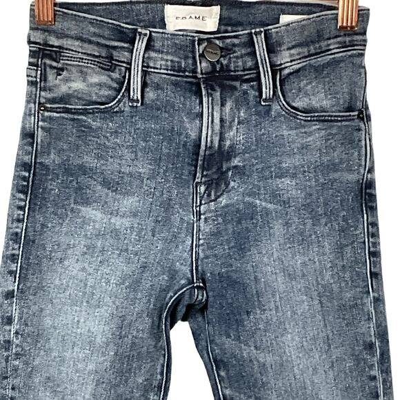 FRAME Le High Skinny Raw Edge Beat Wash Indigo High Waist Slim Blue Jeans sz 25 - Picture 6 of 15